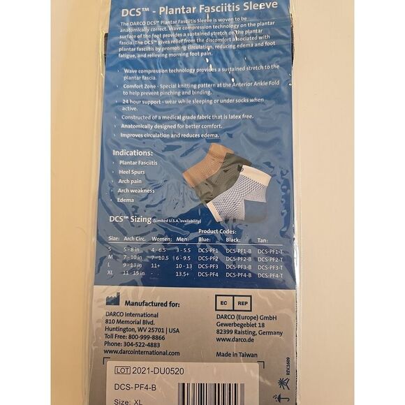 Darco DCS Plantar Fasciitis Sleeve XL Supportive Arch Compression Sleeve Black - Picture 2 of 2